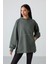 Çağla Balon Kol Yazı Nakışlı Kadın Oversize Tunik Sweatshirt - 97163 1