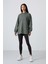 Çağla Balon Kol Yazı Nakışlı Kadın Oversize Tunik Sweatshirt - 97163 2