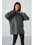 Çağla Balon Kol Yazı Nakışlı Kadın Oversize Tunik Sweatshirt - 97163 5