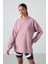 Gül Kurusu Balon Kol Yazı Nakışlı Kadın Oversize Tunik Sweatshirt - 97163 1