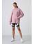 Gül Kurusu Balon Kol Yazı Nakışlı Kadın Oversize Tunik Sweatshirt - 97163 2