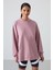 Gül Kurusu Balon Kol Yazı Nakışlı Kadın Oversize Tunik Sweatshirt - 97163 5