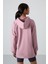 Gül Kurusu Balon Kol Yazı Nakışlı Kadın Oversize Tunik Sweatshirt - 97163 6