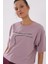 Gül Kurusu Yazı Baskılı Kısa O Yaka Kadın Oversize T-Shirt - 97135 7