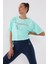 Mint Yeşili Yazı Baskılı Kısa O Yaka Kadın Oversize T-Shirt - 97135 4