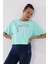 Mint Yeşili Yazı Baskılı Kısa O Yaka Kadın Oversize T-Shirt - 97135 6