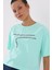 Mint Yeşili Yazı Baskılı Kısa O Yaka Kadın Oversize T-Shirt - 97135 8