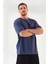 Petrol Yazı Baskılı O Yaka Erkek Oversize T-Shirt - 87984 3