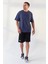Petrol Yazı Baskılı O Yaka Erkek Oversize T-Shirt - 87984 5
