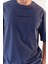 Petrol Yazı Baskılı O Yaka Erkek Oversize T-Shirt - 87984 6