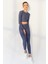 Petrol Kendinden Desenli O Yaka Uzun Kol Kadın Crop Top T-Shirt - 97153 2