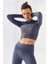 Petrol Kendinden Desenli O Yaka Uzun Kol Kadın Crop Top T-Shirt - 97153 5