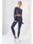 Petrol Kendinden Desenli O Yaka Uzun Kol Kadın Crop Top T-Shirt - 97153 7