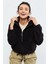 Siyah Yarım Fermuar Etek Ucu Büzgülü Kadın Polar Oversize Sweatshirt - 97171 3