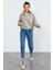 Koyu Bej Yarım Fermuar Etek Ucu Büzgülü Kadın Polar Oversize Sweatshirt - 97171 6