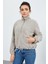 Koyu Bej Yarım Fermuar Etek Ucu Büzgülü Kadın Polar Oversize Sweatshirt - 97171 8