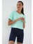 Mint Yeşili Basic Kısa Kol Standart Kalıp O Yaka Kadın Crop Top T-Shirt - 97143 7