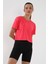 Fuşya Basic Kısa Kol Standart Kalıp O Yaka Kadın Crop Top T-Shirt - 97143 1
