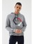 Gri Melanj Geometrik Baskılı Standart Kalıp Kapüşonlu Erkek Sweatshirt - 87870 1
