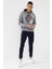 Gri Melanj Geometrik Baskılı Standart Kalıp Kapüşonlu Erkek Sweatshirt - 87870 2