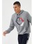 Gri Melanj Geometrik Baskılı Standart Kalıp Kapüşonlu Erkek Sweatshirt - 87870 3
