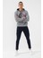 Gri Melanj Geometrik Baskılı Standart Kalıp Kapüşonlu Erkek Sweatshirt - 87870 4