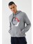 Gri Melanj Geometrik Baskılı Standart Kalıp Kapüşonlu Erkek Sweatshirt - 87870 6