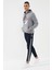 Gri Melanj Geometrik Baskılı Standart Kalıp Kapüşonlu Erkek Sweatshirt - 87870 7