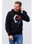 Lacivert Geometrik Baskılı Standart Kalıp Kapüşonlu Erkek Sweatshirt - 87870 1