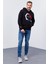 Lacivert Geometrik Baskılı Standart Kalıp Kapüşonlu Erkek Sweatshirt - 87870 2