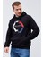 Lacivert Geometrik Baskılı Standart Kalıp Kapüşonlu Erkek Sweatshirt - 87870 3