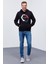 Lacivert Geometrik Baskılı Standart Kalıp Kapüşonlu Erkek Sweatshirt - 87870 6