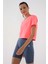 Neon Pembe Basic Kısa Kol Standart Kalıp O Yaka Kadın Crop Top T-Shirt - 97143 1