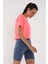 Neon Pembe Basic Kısa Kol Standart Kalıp O Yaka Kadın Crop Top T-Shirt - 97143 6