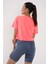 Neon Pembe Basic Kısa Kol Standart Kalıp O Yaka Kadın Crop Top T-Shirt - 97143 7