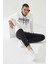 Ekru Nakışlı Kanguru Cep Standart Kalıp Kapüşonlu Erkek Sweatshirt - 87839 2