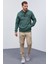Yeşil Yazı Nakışlı Standart Kalıp Kapüşonlu Erkek Sweatshirt - 87887 2