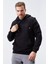 Siyah Nakışlı Kanguru Cep Standart Kalıp Kapüşonlu Erkek Sweatshirt - 87839 1