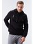 Siyah Nakışlı Kanguru Cep Standart Kalıp Kapüşonlu Erkek Sweatshirt - 87839 3