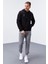 Siyah Nakışlı Kanguru Cep Standart Kalıp Kapüşonlu Erkek Sweatshirt - 87839 4