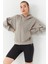 Koyu Bej Balon Kol Kapüşonlu Kadın Oversize Sweatshirt - 97156 1