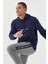 İndigo Yazı Nakışlı Standart Kalıp Kapüşonlu Erkek Sweatshirt - 87887 3