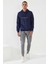 İndigo Yazı Nakışlı Standart Kalıp Kapüşonlu Erkek Sweatshirt - 87887 7