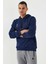 İndigo Nakışlı Kanguru Cep Standart Kalıp Kapüşonlu Erkek Sweatshirt - 87839 6