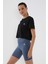 Siyah Basic Kısa Kol Standart Kalıp O Yaka Kadın Crop Top T-Shirt - 97143 1