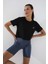 Siyah Basic Kısa Kol Standart Kalıp O Yaka Kadın Crop Top T-Shirt - 97143 6