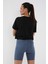 Siyah Basic Kısa Kol Standart Kalıp O Yaka Kadın Crop Top T-Shirt - 97143 7