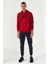 Kırmızı Nakışlı Kanguru Cep Standart Kalıp Kapüşonlu Erkek Sweatshirt - 87839 4