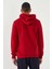 Kırmızı Nakışlı Kanguru Cep Standart Kalıp Kapüşonlu Erkek Sweatshirt - 87839 6