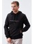 Siyah Yazı Nakışlı Standart Kalıp Kapüşonlu Erkek Sweatshirt - 87887 6